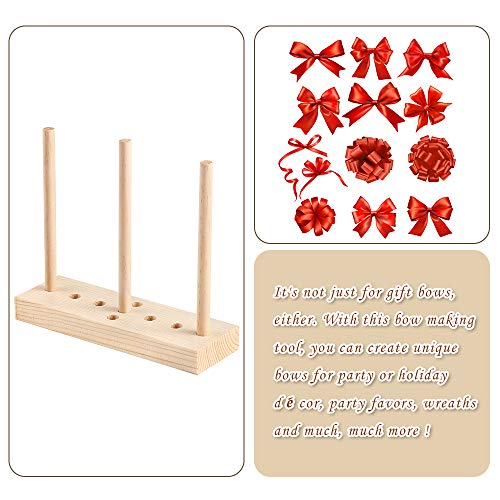Ackitry Bow Maker for Ribbon for Wreaths, Wooden Bow Maker Set with Twist Ties and Ribbons for Creating Gift Bows Christmas Halloween Decorations Corsages Holiday Wreaths - Thumbnail 4