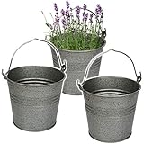 3 Stück _ kleine - Metalleimer / Blumentöpfe - metallic grau / anthrazit - 15 cm hoch - 2 Liter - Metall rostfrei - Blech Eimer - rund - mit 3-D Effekt Rillen..