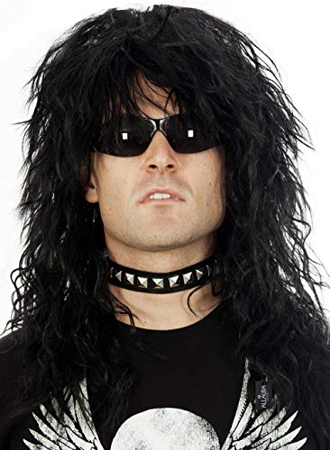ALLAURA 80's Black Glam Rock God Mens Rocker Costume Wig - Heavy Metal Big Hair Band Rock Star Costumes