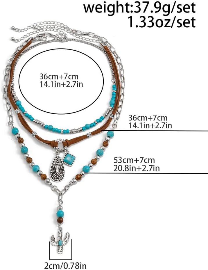 Rrdaily Layered Turquoise Beaded Western Necklaces for Women Vintage Western Jewelry Ox-head Cactus Choker Country Concert Cowgirl Dresses Accessories - Image 3