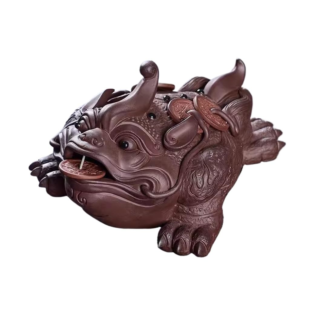ENGENDER Kung Fu Tea Pet Purple Sand Three-legged Golden Toad Tea Pet Lucky Handmade Statue Ornaments Table Set Accessories