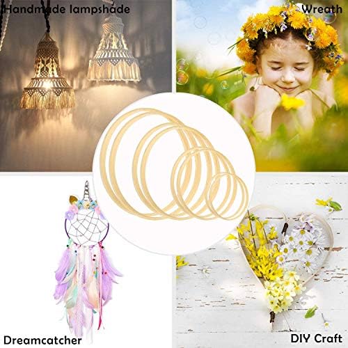Larcenciel Wreath rings 8 Pack 4 Sizes (5 6 8 & 10 Inch) Wooden Bamboo Floral Hoop Wreath Macrame Craft Hoop Rings for DIY Dream Catcher, Wedding Wreath Decor and Wall Hanging Crafts (8pcs)