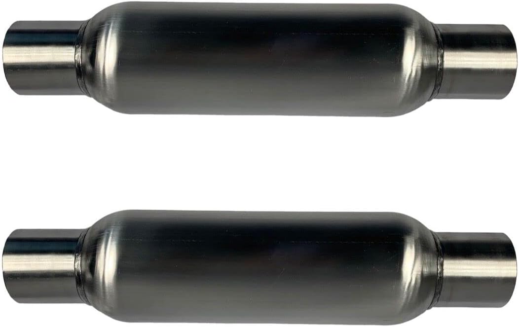 A Pair of Exhaust Muffler/Resonator Stainless Steel - 2.5" IN/OUT - 17" Length