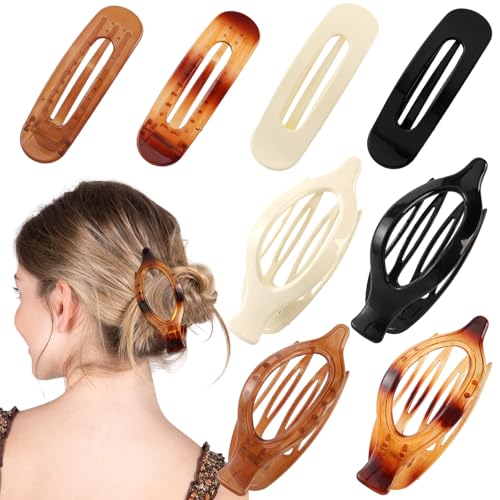 8 PCS Flat Hair Clips, Amber Color Flat Claw Clips, 2 Styles French Concord Hair Clips for Women Girls, Large Curved Claw Clips for Thick Thin Hair, Strong Hold Duck Billed Clips