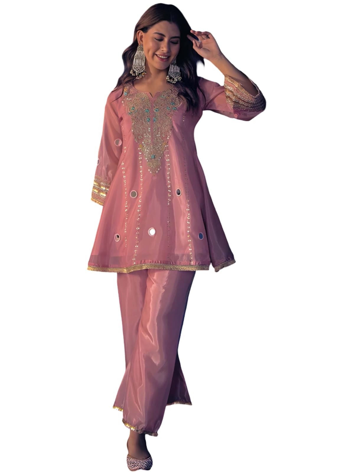 Women's Silk Crepe Embroidered Co-Ord Set | Designer Straight Kurta with Pnt | Ethnic Indian Traditional Co-Ord Set | Wedding Festive Ethnic Wear-image-41