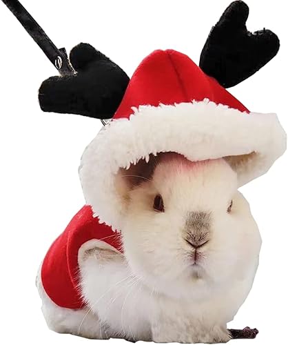 Miniatura 3 de Disfraz de Navidad de animales pequeños para conejo, gatito, alce, capa con cuernos de ciervo, ropa de conejo con correa de conejo, traje de