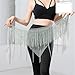 Women's Sparkle Fishnet Fringe Tassel Rhinestone Hip Scarf for Performance Competition Show Triangle Skirt