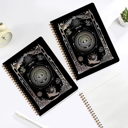 Image of 2 PCS Dream Journal Black Spiral Notebook Moon and Sun Journaling Notebooks Aesthetic Design Gifts for Women Girls Note Book Writing Journal Black Hardcover Notebook Classroom Office Supplies