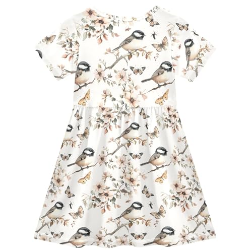 Black-Capped Chickadee Birds Girls Princess Dresses Short Sleeve Dressy Dresses Baby Girls Summer Active Playwear 2T2