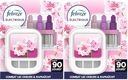 Febreze 3Volution Fleur Naissante Kit De Démarrage Diffuseur Électrique, Prise + 4 Recharges de 20ml, 3 Parfums en Alternance, Combat les Odeurs en Continu,...
