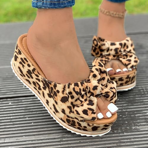 Women Platform Beach Slippers Wedge Heel Flip Flops Shoes Sandals Wide Width Slip On Peep Toe with Bow Non-Slip Summer Slingback Slipper Vacation Travel Outdoor Going Out Flip Flops3