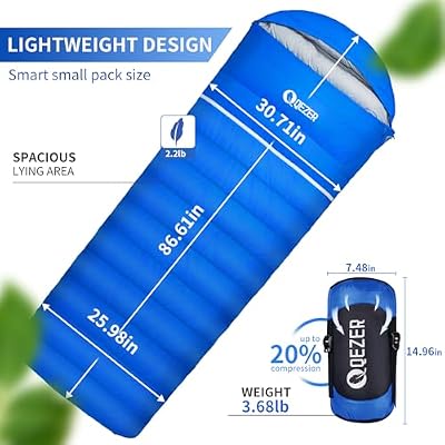 Down Sleeping Bag for Adults, 600 Fill Power, Ultralight & Compact with Compression Sack for Backpacking, Camping, Hiking