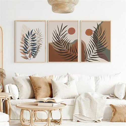 Lienzo de hojas estilo boho para renovar paredes vacías en dormitorios y cocinas modernas