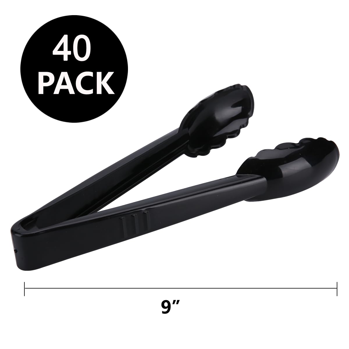 40 Stück Kunststoff-Salatzange, schwarze Küchenzange, 22,9 cm, Einwegutensilien-Set, strapazierfähig, gewellt, perfekt für Buffets und Grillen, lebensmittelechtes Material