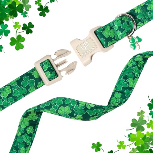 Image of St. Patrick's Day Dog Collar, UP URARA PUP Shamrock Adjustable Pet Collar with Quick Release, St. Patrick's Day Dog Accessories for Small Medium Large Dogs