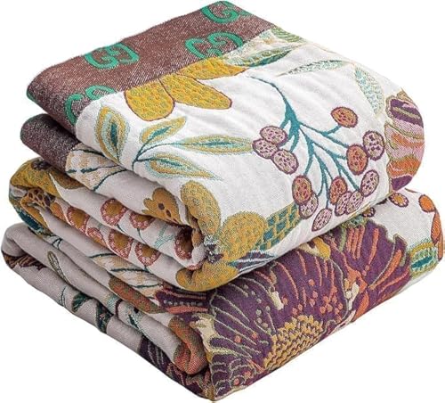 HOORDRY Rustikale Boho-Überwurfdecke, 100 % Baumwolle, weich, Vintage-Stil, Bettüberwurf, Decken, Blumenmuster, Bauernhaus-Dekor, Überwurf, wendbar, für Sofa, Couch und Geschenk, 150 x 200 cm, für