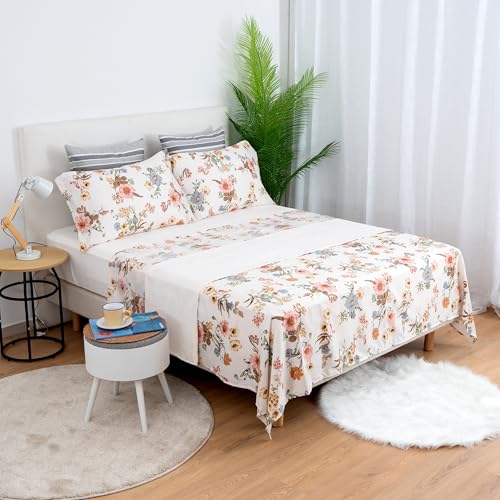 H HANSEL HOME Juego de Sábanas Cama 150, Juego Sábanas 150x190/200cm 4 Piezas, Microfibra Extra Suave, Sábanas Bajera Ajustable, Encimera, 2 Fundas de Almohada - Juego Sabanas Primavera