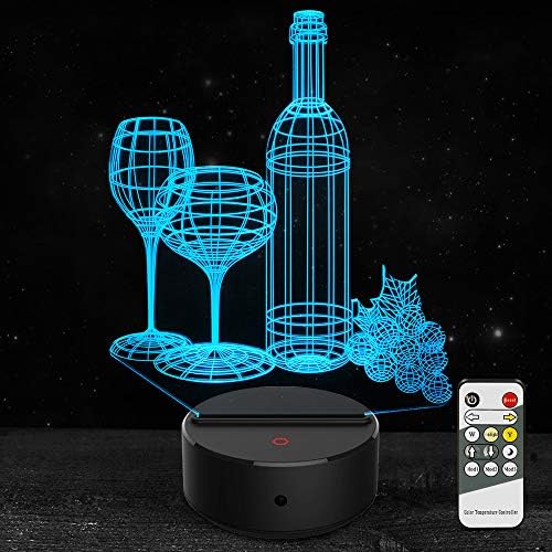 3D Night Light Wine Cup Bottle Led Light Optical Illusion Lamp 7 Color Changing with Remote Birthday Christmas Gifts for Kids Girls Adults Home Wine Bar Decoration