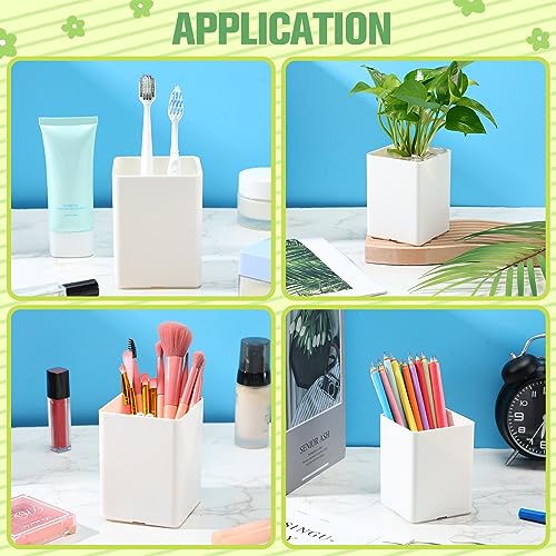 Image of Jutom 8 Pcs White Acrylic Pen Holder for Desk, Pencil Cup Bulk Makeup Brush Storage Organizer, Desktop Pencil Cup Stationery Desktop Stationery Organizer for Office School Home Supplies