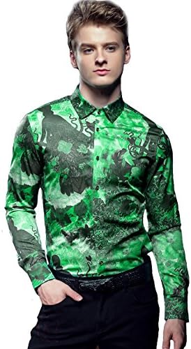 2017 Mens Printed Stylish Shirt Long Sleeve Slim Fit Wrinkle Free