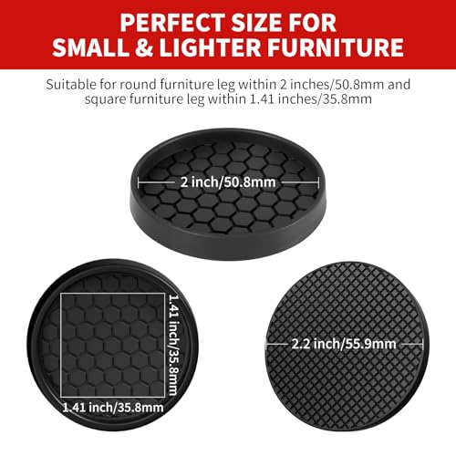 Image of Ezprotekt Non Slip Furniture Pads, 12 Pcs 2 inch Anti Skid Rubber Furniture Caster Cups, Anti-Slip Furniture Coasters for Hardwood Floors, Anti Slide Floor Protectors for Bed Couch Stoppers (Black)