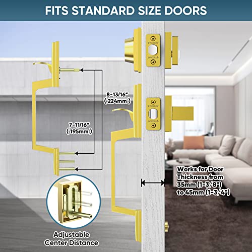 Image of TICONN Front Door Handle Set, Heavy Duty Square Door Lever & Single Cylinder Deadbolt Combo Reversible for Entrance Exterior Doors (Polished Brass)