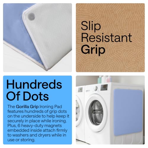 Image of Gorilla Grip Premium Ironing Pad, Magnetic Laundry Pad, 28 x 24 Inch, Heat and Scorch Resistant, Iron Board Mat for Table Top, Washer, Dryer, Durable Pads Great for Travel, Blue