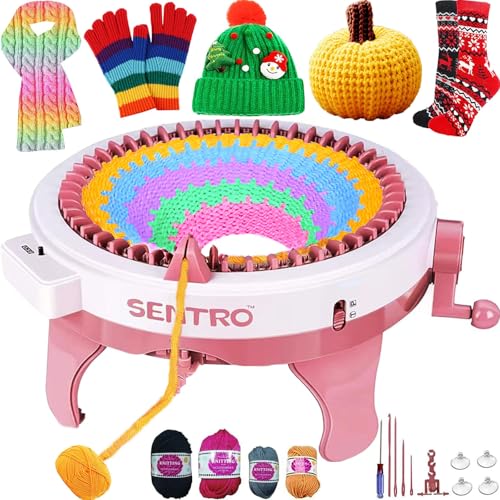 SENTRO Knitting Machine 48 Needles Knitting Machine with Row Counter, Smart Automatic Knitting Loom Machine for Adults and Beginner, Circular Knitting Crochet Machine Kit for Hat,Scarf,Glove,Sweater
