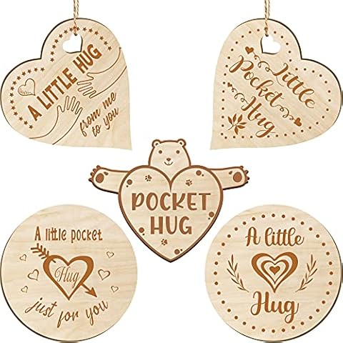 5 Pieces Little Pocket Hug Wooden Hug Tokens Pocket Heart Engraved Tokens Christmas Gifts for Friend Family Cover
