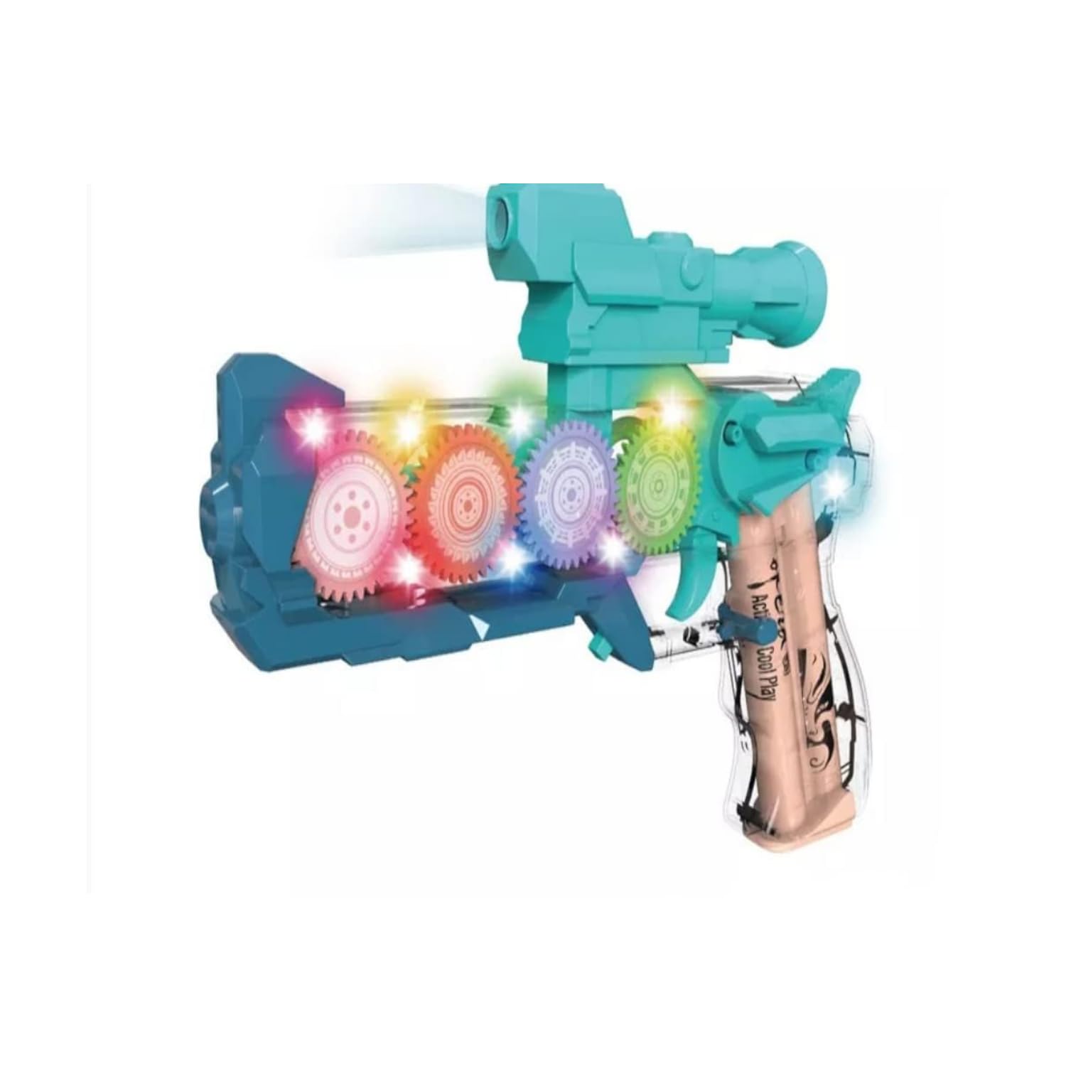 Transparent Light Mechanical Gear Structure Gun Toy, Musical Blaster With Moving Gears Concept Gun Toys With Colorful 3d Flashing Light For Kids