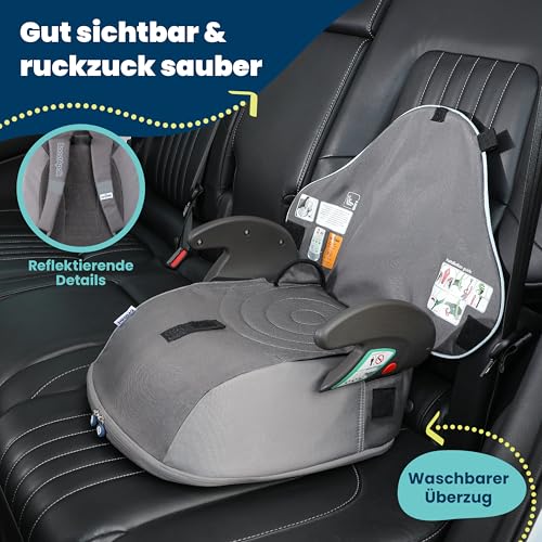 Trunki BoostApak 2-in-1 Kindersitz & Rucksack (ab 6 Jahren) - i-Size Kindersitzerhöhung mit 8-Litern Stauraum, Handgepäck Kinderrucksack & Sitzerhöhung Auto Kinder (126-150 cm) - Grau