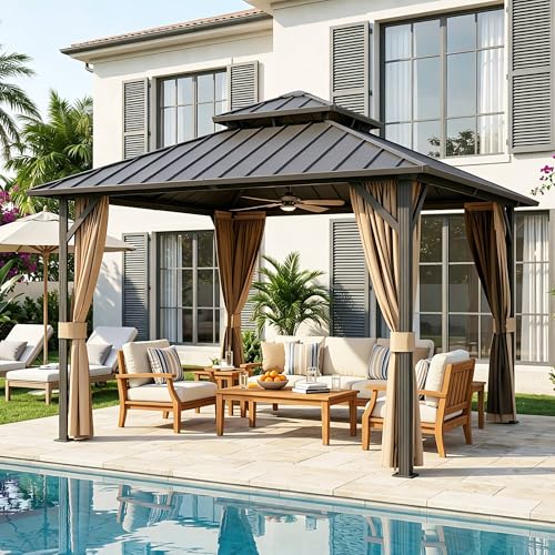 10x10 ft Aluminum Gazebo with Curtains and Netting