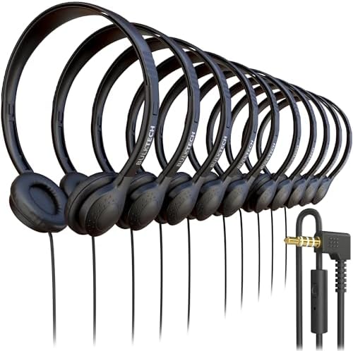 10 Pack Bulk Wired On-Ear Leather Headphones with Microphone and ...