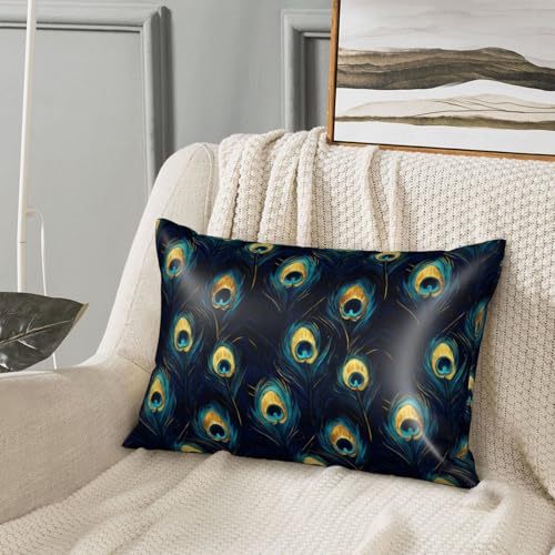 GVYGVY Funda de almohada de seda para cabello y piel, tamaño Queen, funda de almohada de satén suave y cómoda con cremallera para mujeres y hombres, con estampado de plumas de pavo real, tamaño