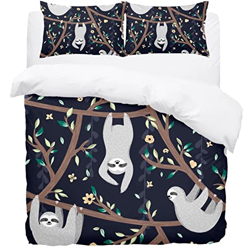 Housse de couette paresseux floral parure de lit 1 personne avec 2 taies