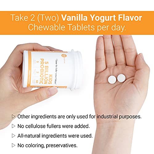 Lauf Nature 5Billion Cfu Probiotics For Kids With 3 Prebiotics - Vitamin D3 With Digestive Probiotics - Vanilla Yogurt Flavored Immune Support Supplements - 60 Zinc Chewable Tablets (2 Per Day) #TOP5