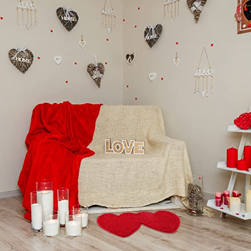 Anydesign Valentine's Day Doormat Double Heart Design Decorative Entrance Mat Red Chenille Welcome Mat Non Slip Washable Floor Mats For Indoor Outdoor Decoration, 31.5 X 15.7Inch #TOP5