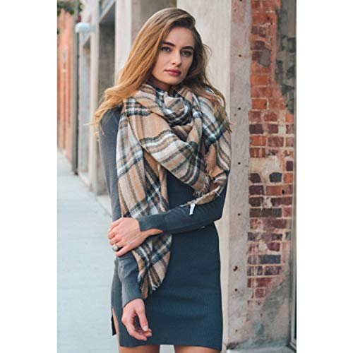 Flannel Blanket Scarf for Women - Winter Fall Plaid Frayed Scarf2
