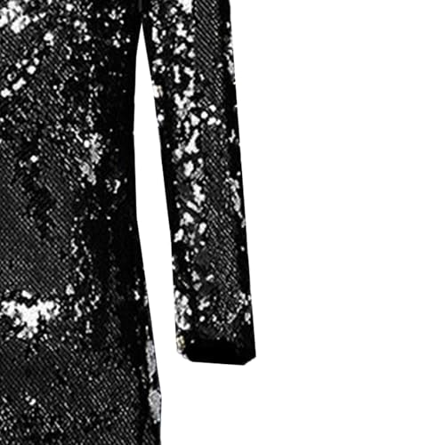 Men's Sequin Shiny Long Suit Jacket Open Front Loose Fit Tuxedo Suits Stylish Disco Prom Party Suit Coat4