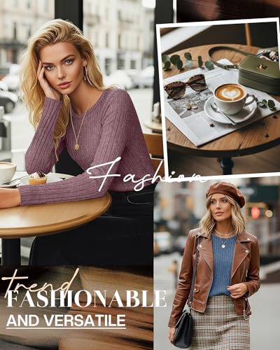 Ficerd 2 Pack Women's Sweaters, Fall Long Sleeve Fitted Sweater Cable Knit Light Tunic Tops Crew Neck Shirts 2025 Trendy3