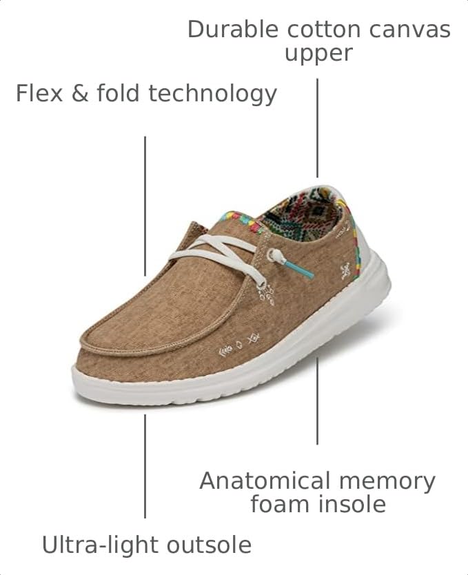 Image of HEYDUDE Women's Wendy Boho Slip On Shoe, Sand Size 8 | Lightweight Casual Loafer with Memory Foam Insole