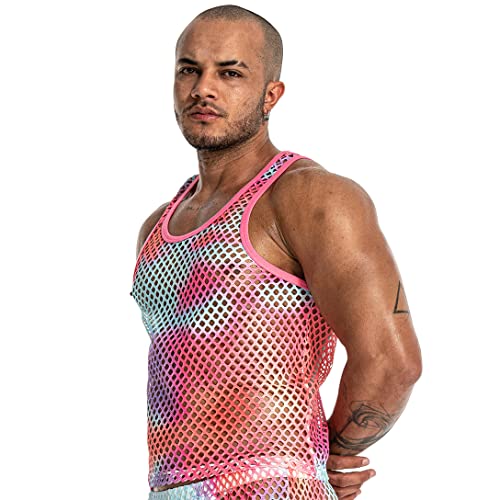 Mens See Through Sleeveless Shirt Mesh Tank Top for Men Crew Neck Fishnet Fitted Muscle Shirt Clubwear4