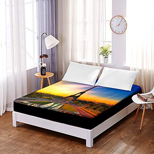 Drap housse Tour Eiffel 120x200 microfibre imprimée matelas 30cm