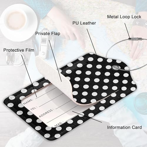 2Pcs Luggage Tag for Suitcase Black White Polka Dots Cute Suitcase Tag with Privacy Flap & Name ID Label & Metal Loop,Travel Bag Luggage Tags for Women3