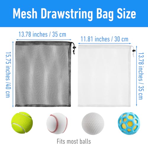 8 Pcs Nylon Mesh Golf Ball Bag 2 Sizes Mesh Bags Drawstring with Lock Pool Beach Ball Toys Storage Bag Multipurpose Sports Equipment Organizer Sack for Collecting Travel Sports Gym (White & Black)2