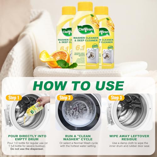 Image of Washing Machine Cleaner Liquid, Powers Away Odor Causing Residue and Grime Deep Inside Pump, Valve and Hoses, 6 in 1 HE Washer Descaler (1 Pack)