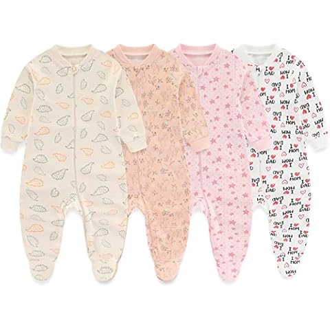 MAMIMAKA Newborn Baby Girls Onesies Footed Sleepsuit 2-way Zip Pajamas for Play and Sleep ,3-6 Months Cover