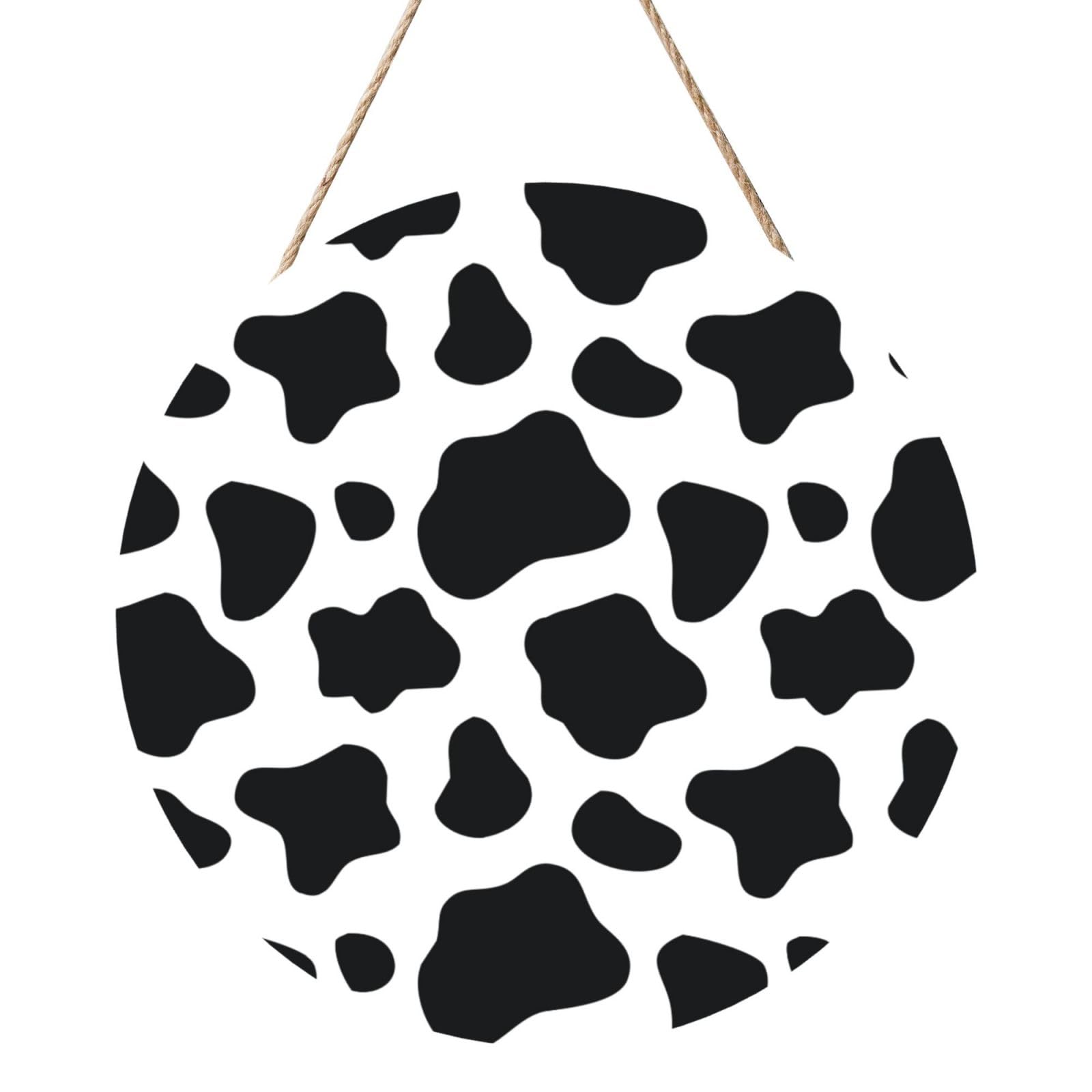 InOmak Cow Pattern Animal, Round Wood Panel Painting 12 in, Wall Hanging Painting For Home