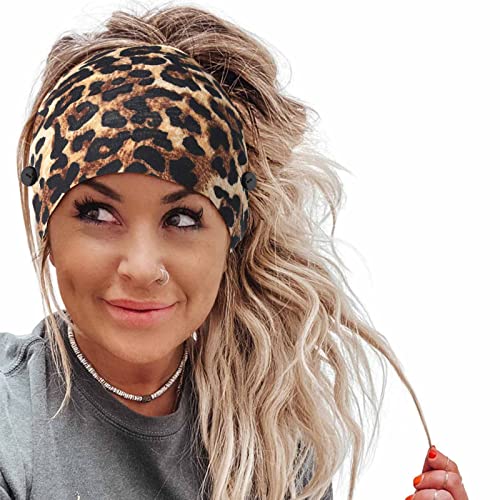 Olbye HB-73 Leopard Button Headband Wide Elastic Nurse Head Bands Workout Yoga Sports Hair Band Non Slip Turban Headwrap Mask Ear Saver Sweatband Boho Hair Accessories thumb #6