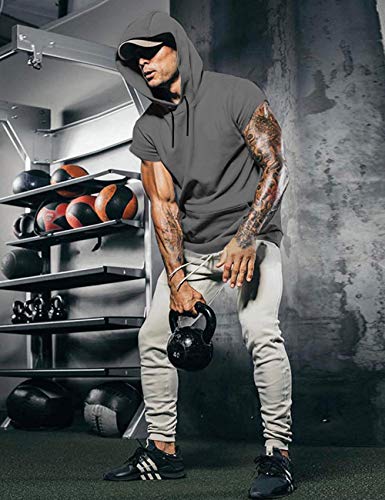 COOFANDY Men's Short Sleeve Hoodie Workout Gym Sweatshirt Muscle Fit Fashion Athletic Hoodies Pullover Cotton Hooded T-Shirts3